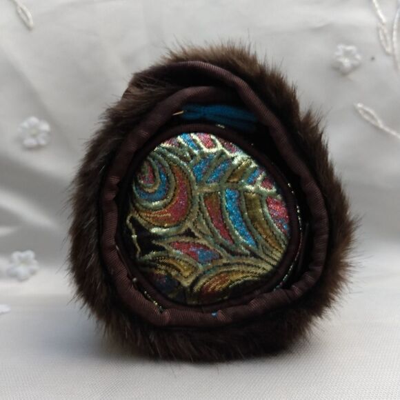 NWOT STEPHANIE JOHNSON Faux Fur Brown/Teal Roll Up Jewelry/Cosmetic Travel Case - Picture 11 of 14